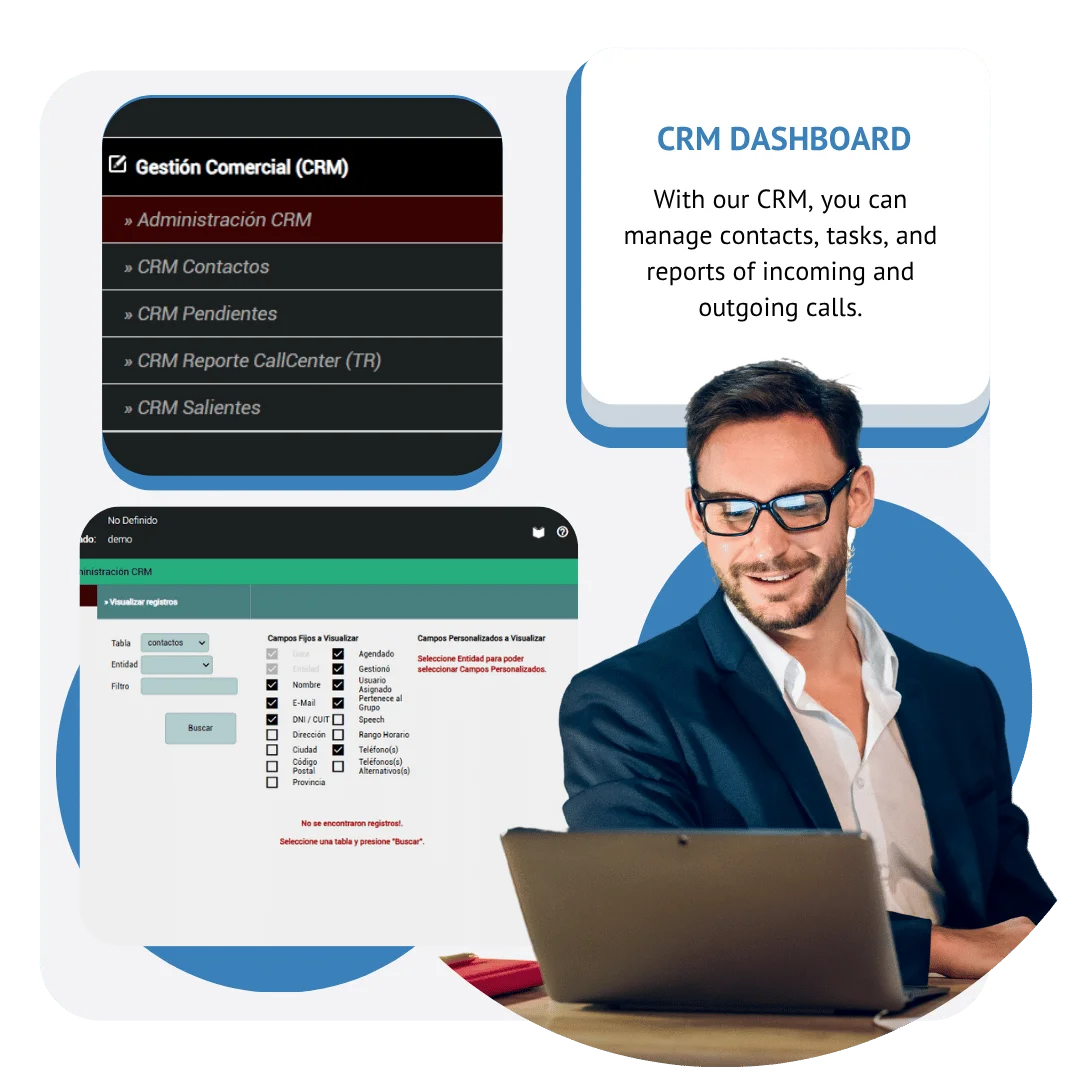 A businessman using the Bestvoiper CRM platform