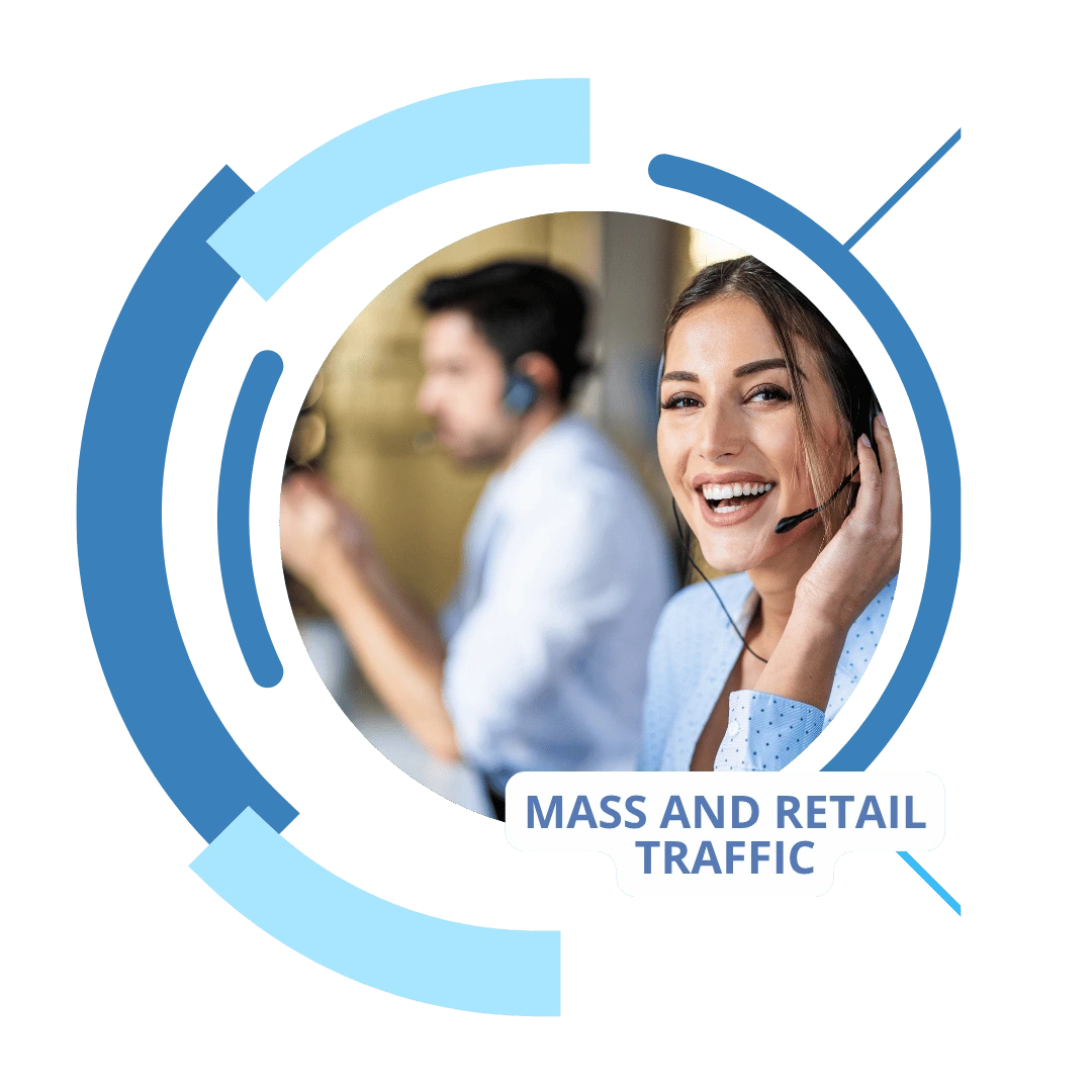 Call center agent smiling while wearing headphones