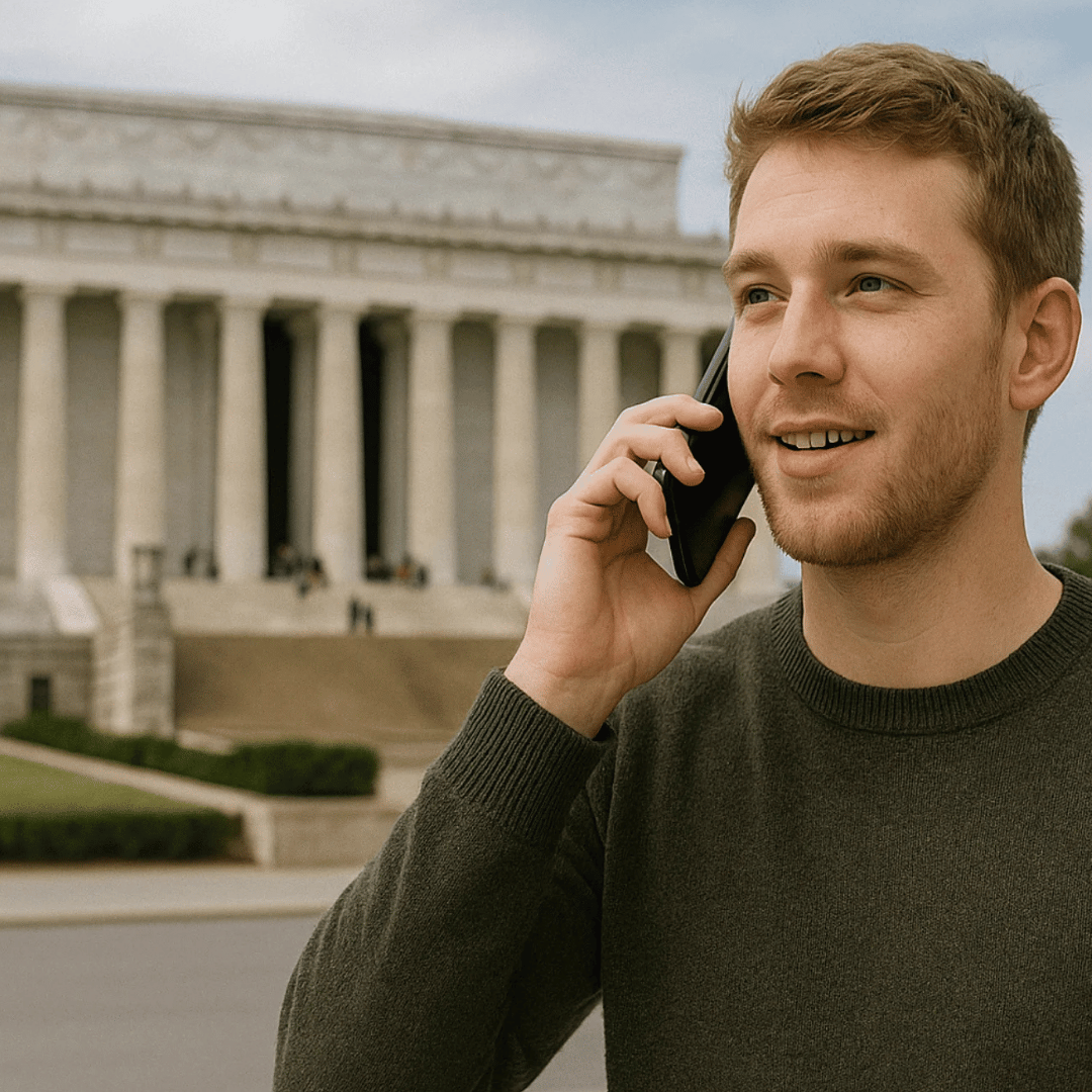 american man calling on his phone