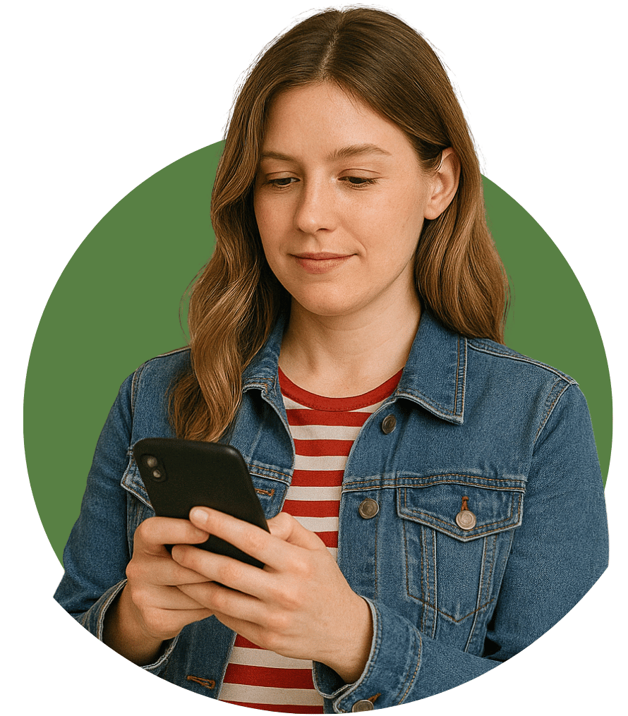 Woman reviewing messages on her phone